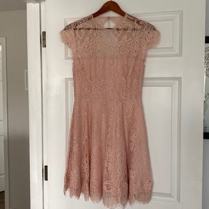 Blush lace cap sleeve dress